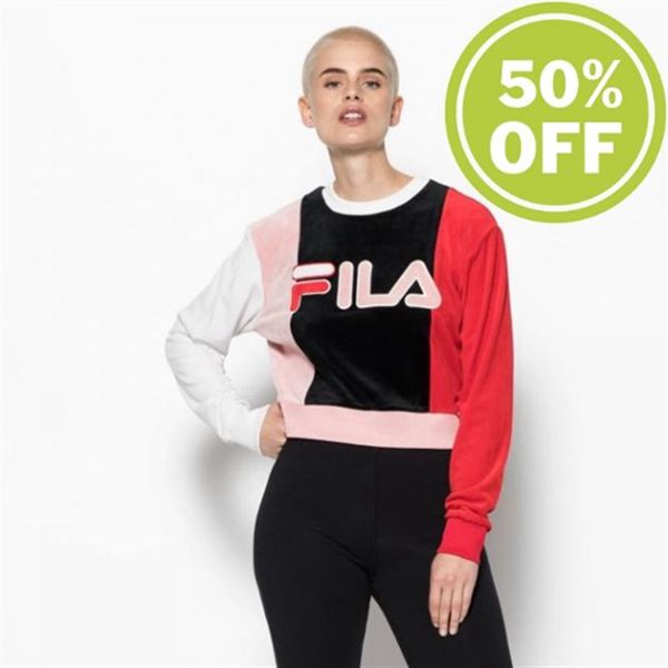 Moletons Fila Mulher Pretas/Branco/Vermelhas/Rosa - Fila Antoinetta Crop Cropped Shirt With Crew Nec